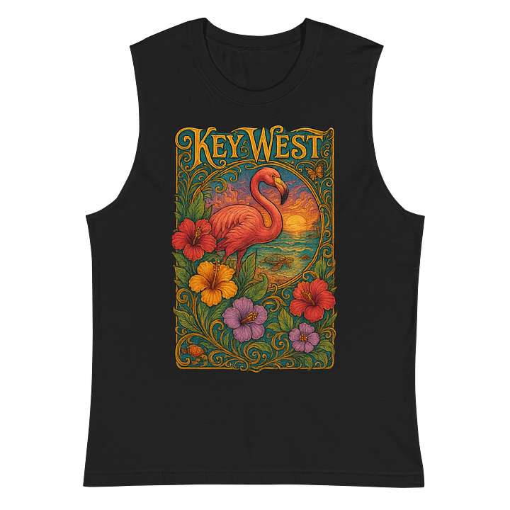 Key West Tropical Men's Tank Top with Flamingo and Hibiscus product image (2)
