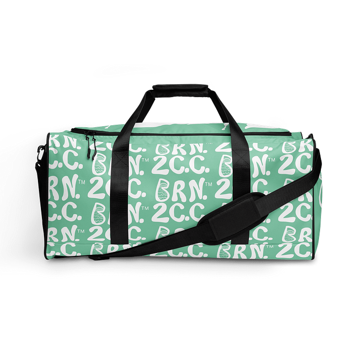 BOURNE to Cape Cod™ | Duffle Bag | BRN.2C.C.™ | Coastal Gym & Travel Gear | 22" All-Over Print Weekender | White Logos on Vista Blue Green product image (1)