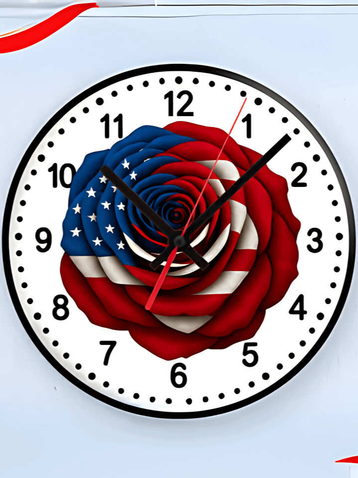 American Flag and Rose Wall Clock PNG – Patriotic Floral Sublimation Design – 4th of July Theme – High-Quality 300 DPI Instant Digital Download product image (1)