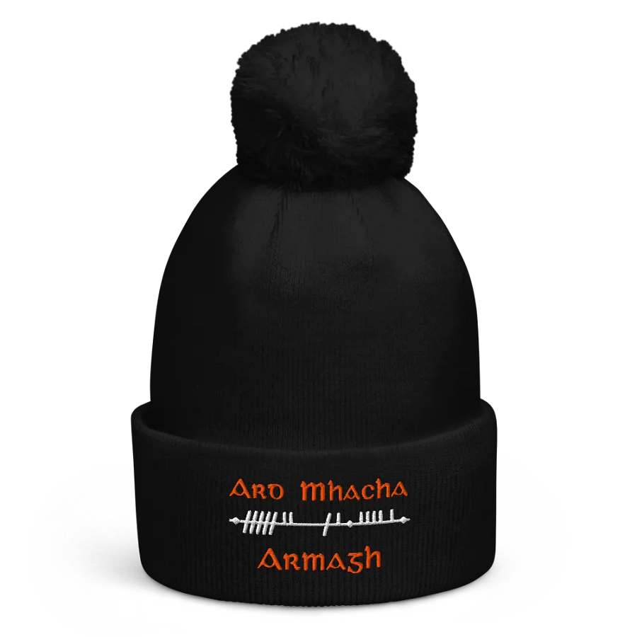 Armagh/Ard Mhacha Scholastic Style Ogham embroidered Pom-Pom Beanie product image (1)