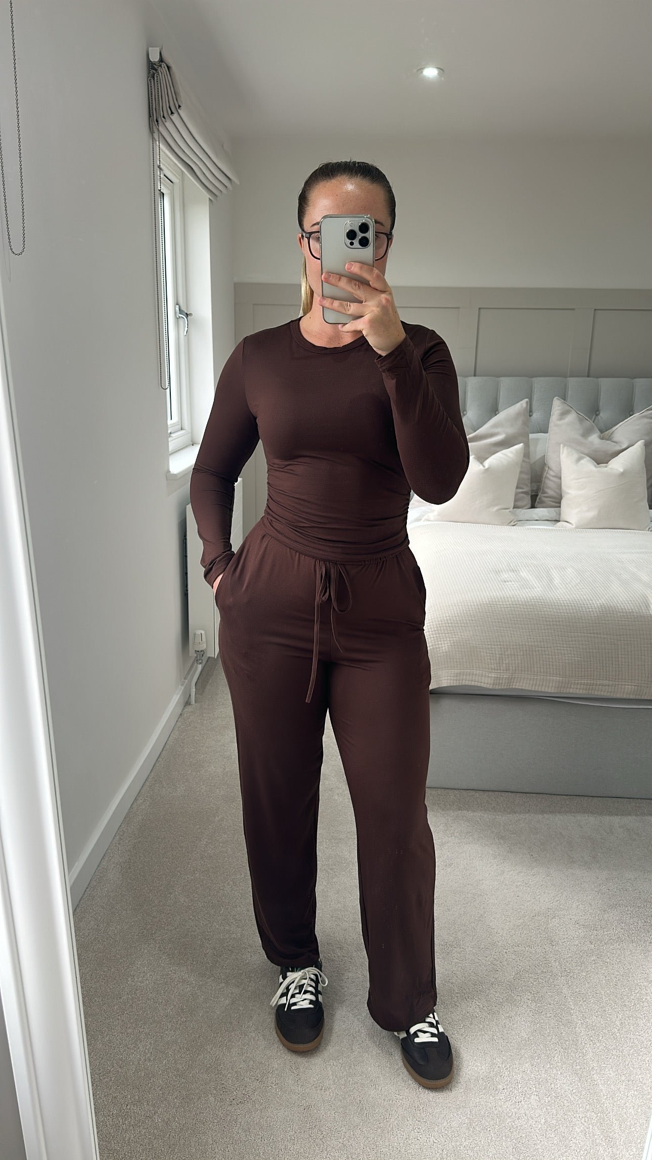 Brown soft stretchy basic longsleeve loungeset product image (3)