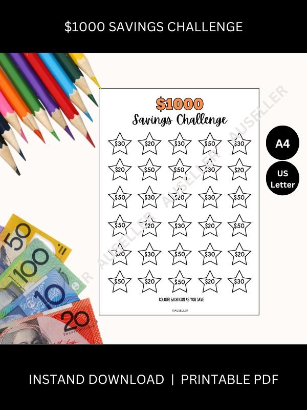 $1000 Savings Challenge Printable Page product image (1)