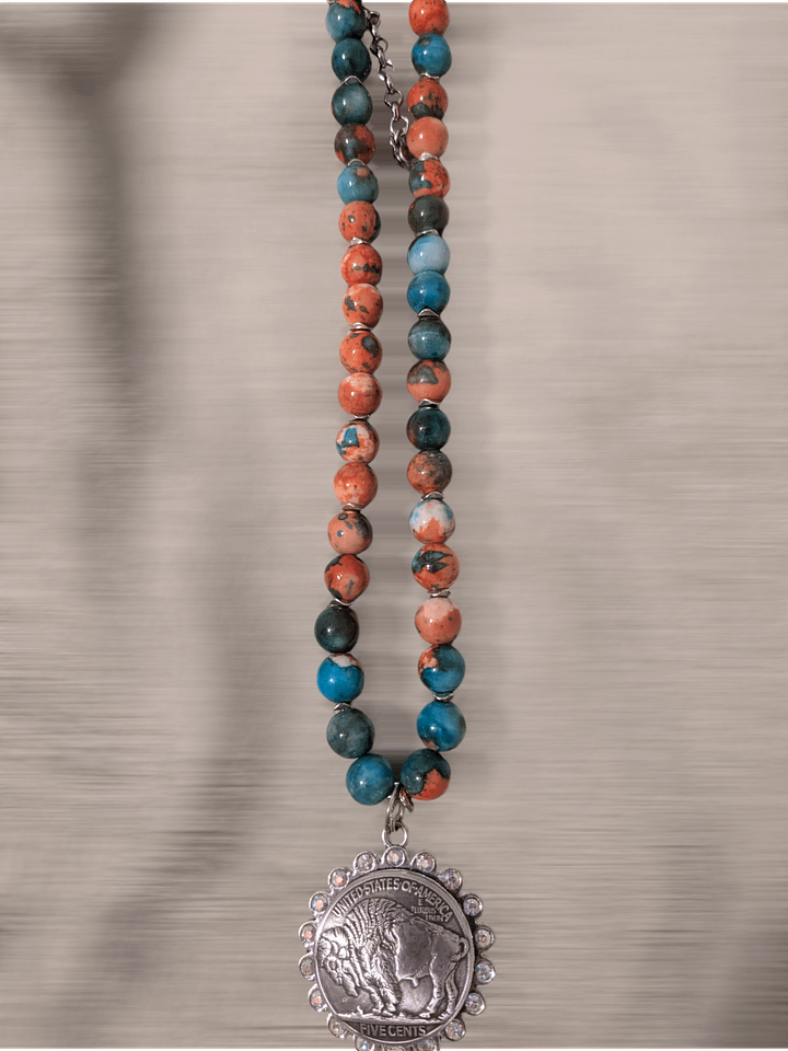 Buffalo Nickel-Inspired Beaded Pendant Necklace product image (1)