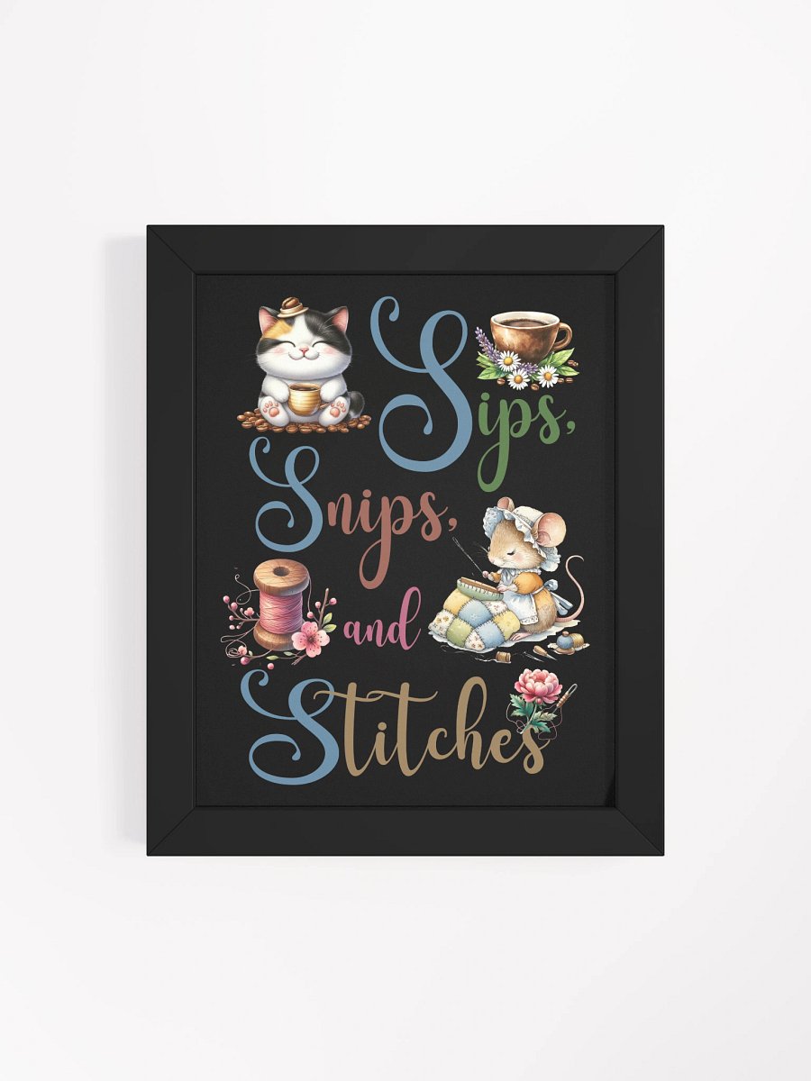 Sips Snips and Stitches Cat Coffee Framed Poster product image (61)
