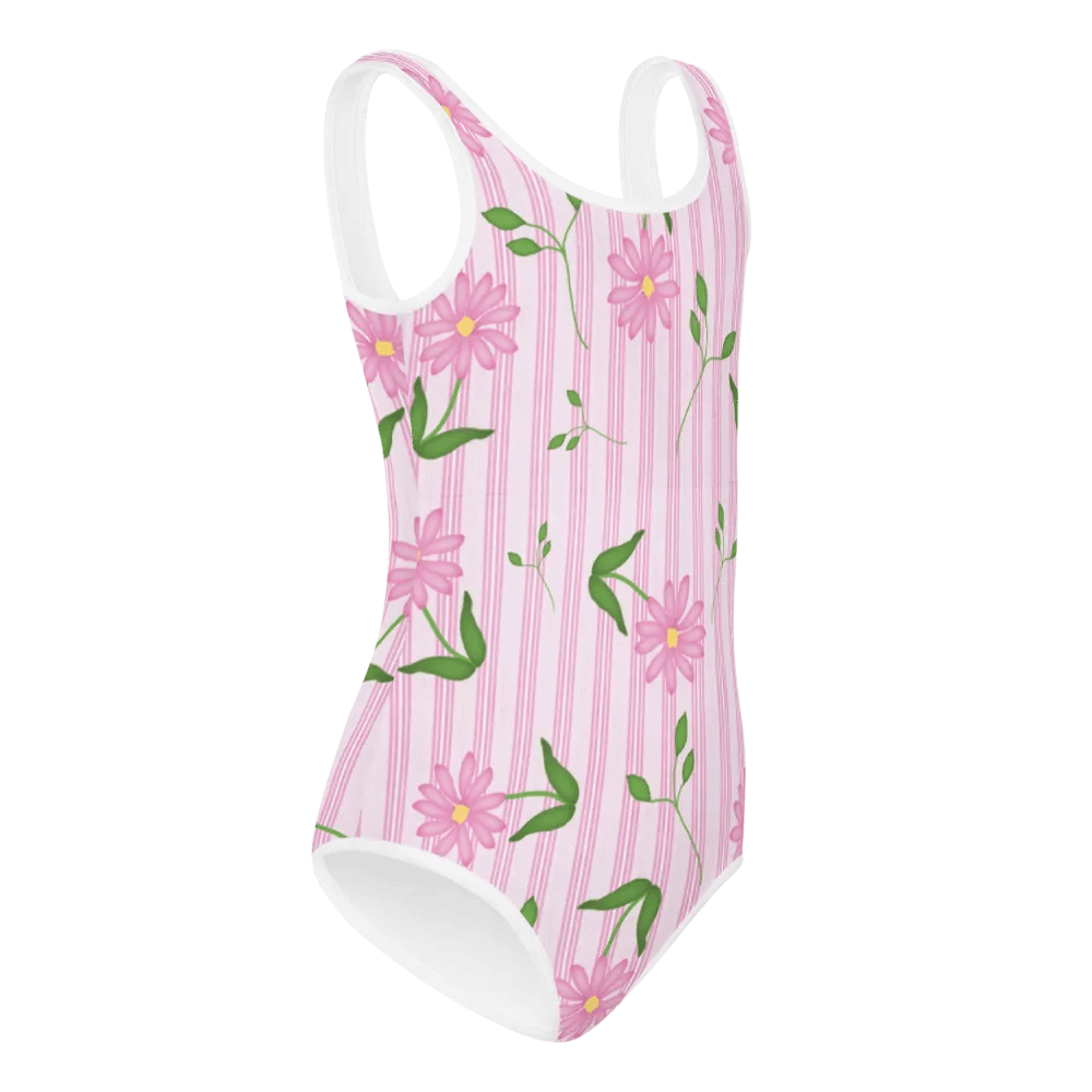 Girls Floral and Pink Strip One Piece Swim Suit product image (4)