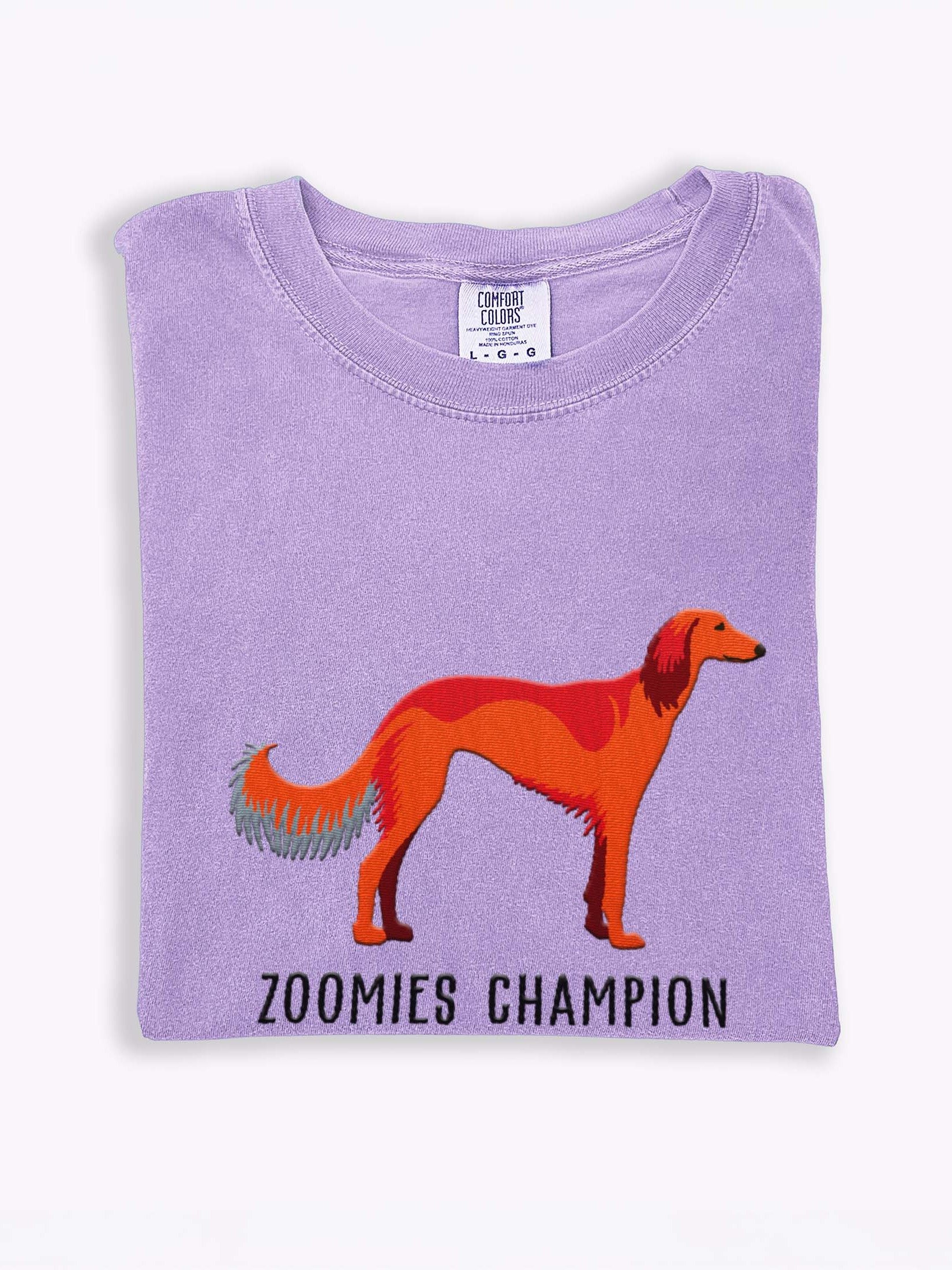 Zoomies Champion T-Shirt(Embroidered) of a Saluki(Red) product image (1)