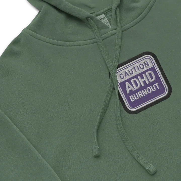 CAUTION: ADHD BURNOUT embroidered pigment hoodie (purple bubble design 2) product image (1)