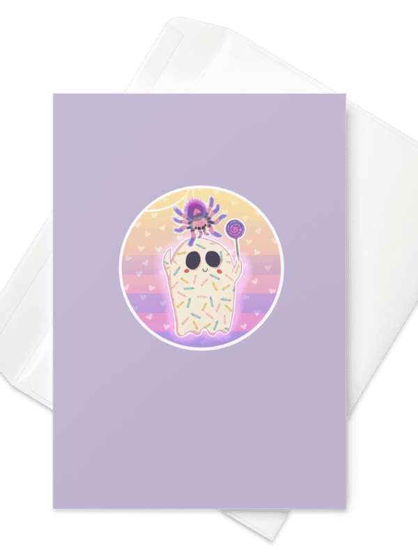 Pastel Version #2 - Little Ghost & Pet Spider - Greeting Card product image (1)
