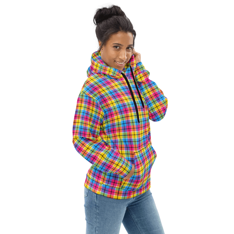 Hot Pink, Turquoise, and Yellow Plaid Hoodie product image (1)