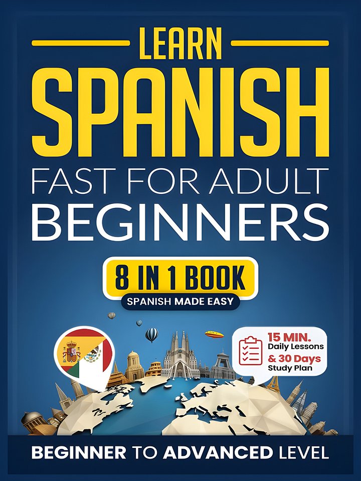 Learn Spanish Fast for Adult Beginners: 8-in-1 Workbook: From Beginner to Advanced: 15-Minute Daily Lessons and Exercises, Short Stories, Plus a Rich Vocabulary Collection (Easy Spanish) product image (1)