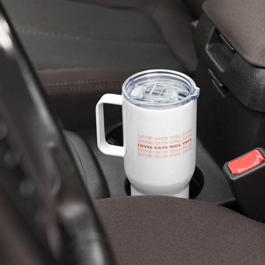 Loves Cats Will Vote Travel Mug With Handle product image (2)