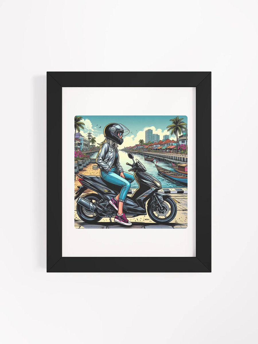 Scooter City Vibes Poster | Biker girl in Makassar city Indonesia by AI product image (87)
