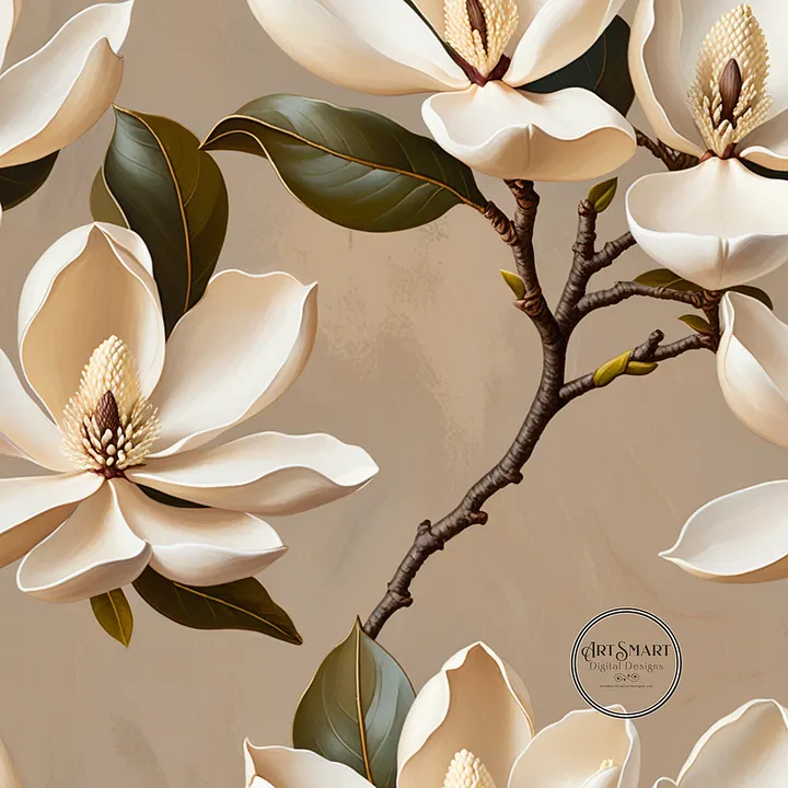 Seamless Pattern - Magnolia Pattern 3 on Beige Background product image (1)