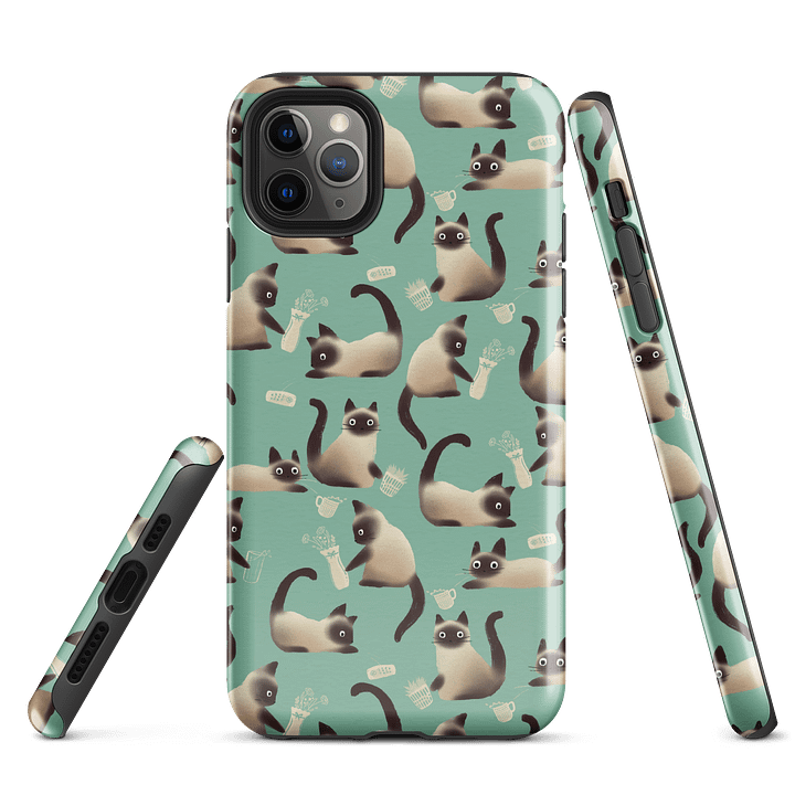 Bad Siamese Cats Knocking Stuff Over Patterned iPhone Case, Mint product image (5)