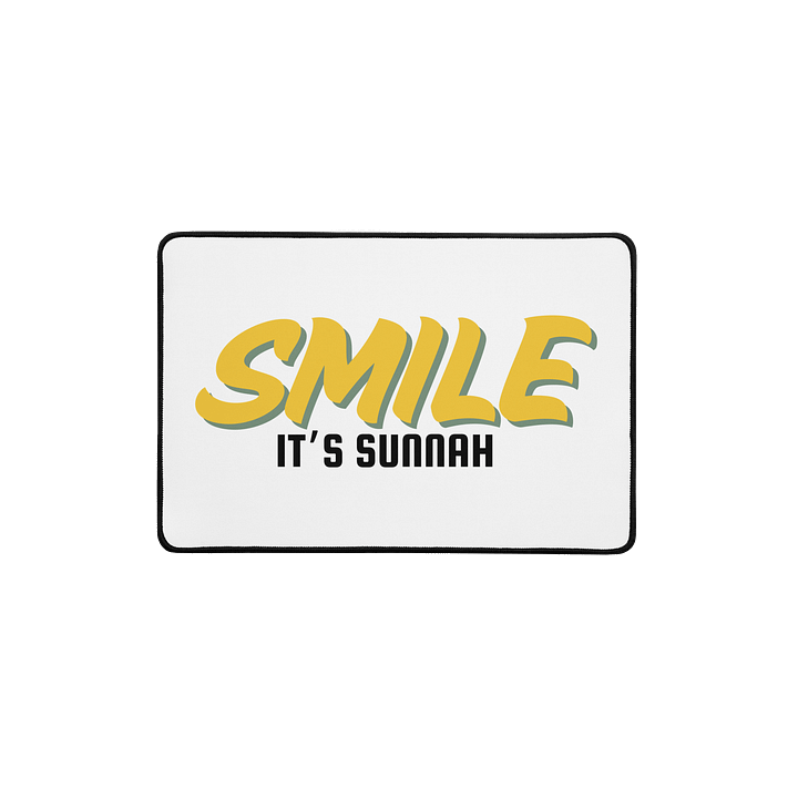 White "Smile It's Sunnah" Desk Mat in Golden Yellow product image (1)