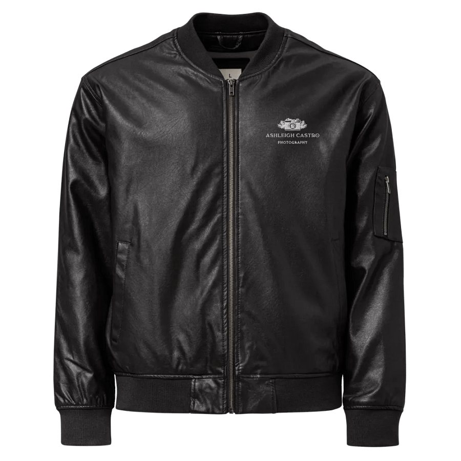 Botanical Camera Logo Faux Leather Bomber Jacket product image (1)