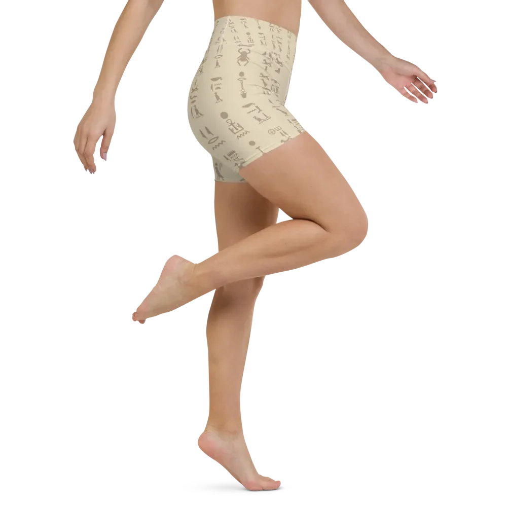 Isis Beige Hieroglyphs Detail All-Over Yoga Shorts product image (6)
