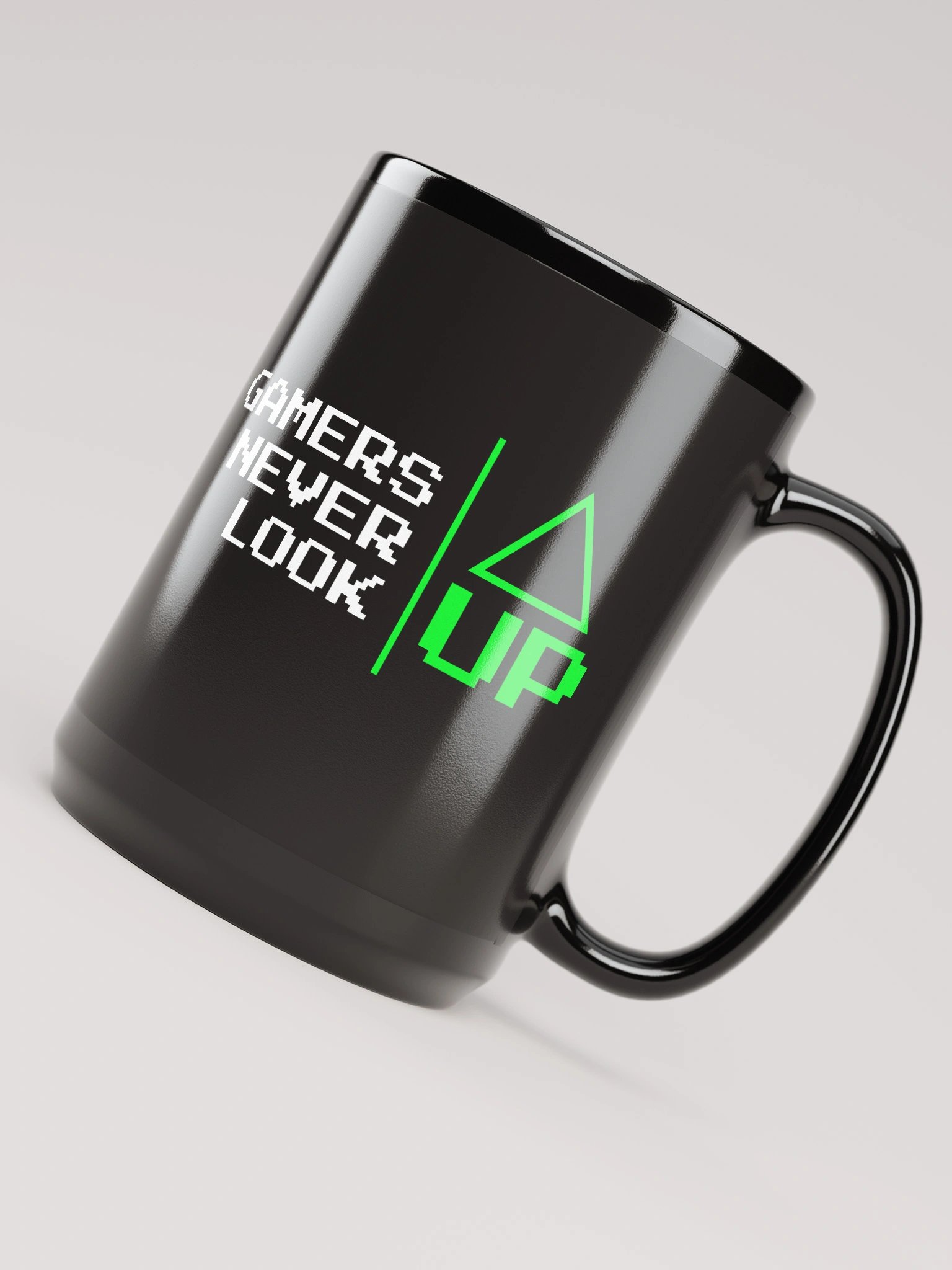 Gamers Never Look Up Black Glossy Mug product image (4)