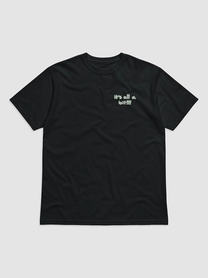 “It’s all a bit!!!” (sm. lined design, #CCE1C4) unisex eco tee product image (2)