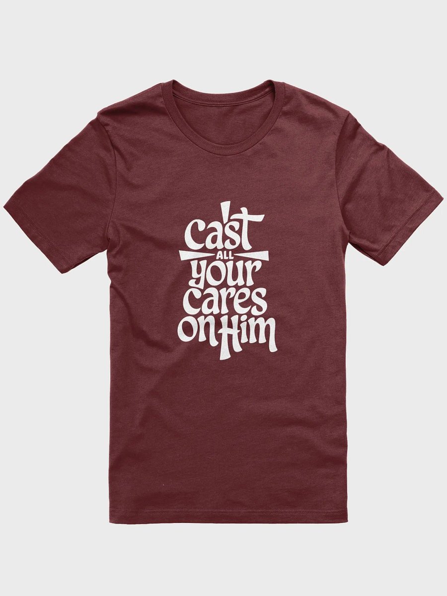Cast All Your Cares on Him – 1 Peter 5:7 Bible Verse Bella+Canvas Supersoft T-Shirt product image (2)