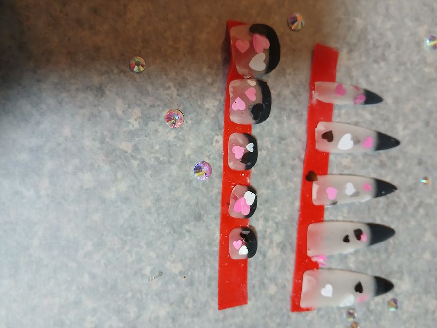 Valentine's Day Matte Black French Manicure Nails product image (2)