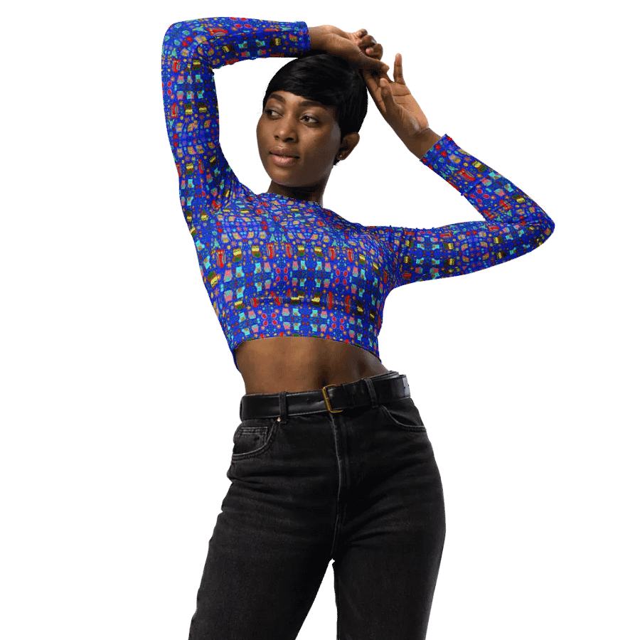 Abstract Owls Symmetric Splendor Long Sleeve Crop Top product image (3)