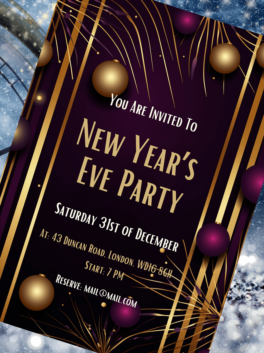 New Year's Eve Purple and Gold Party Invitation | Editable in Canva | New Years Party Printable Template | Holiday Invitation | Canva Edit product image (3)