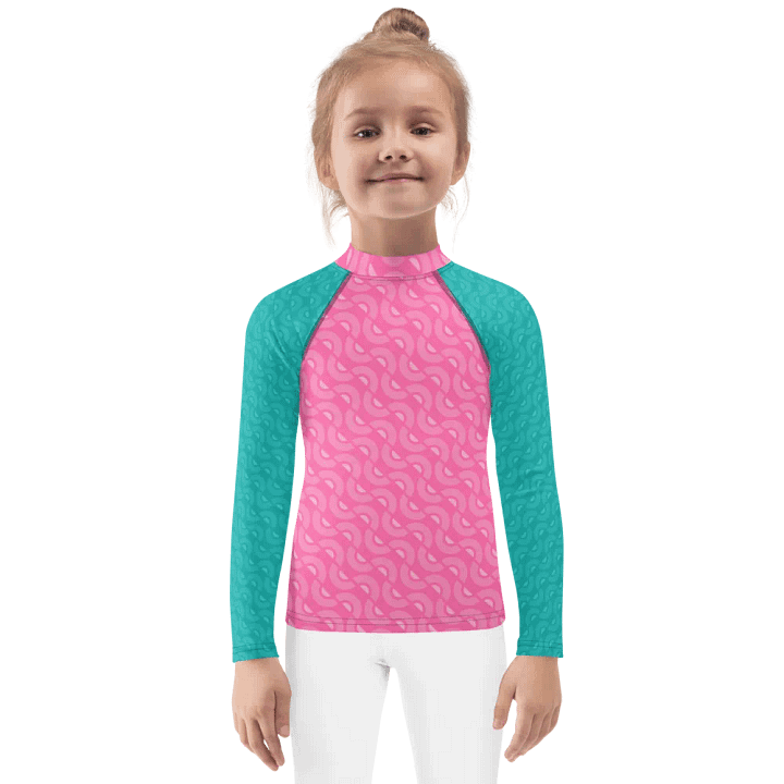 Monochrome Geometric Sea Green and Pink Rash Guard For Kids product image (1)