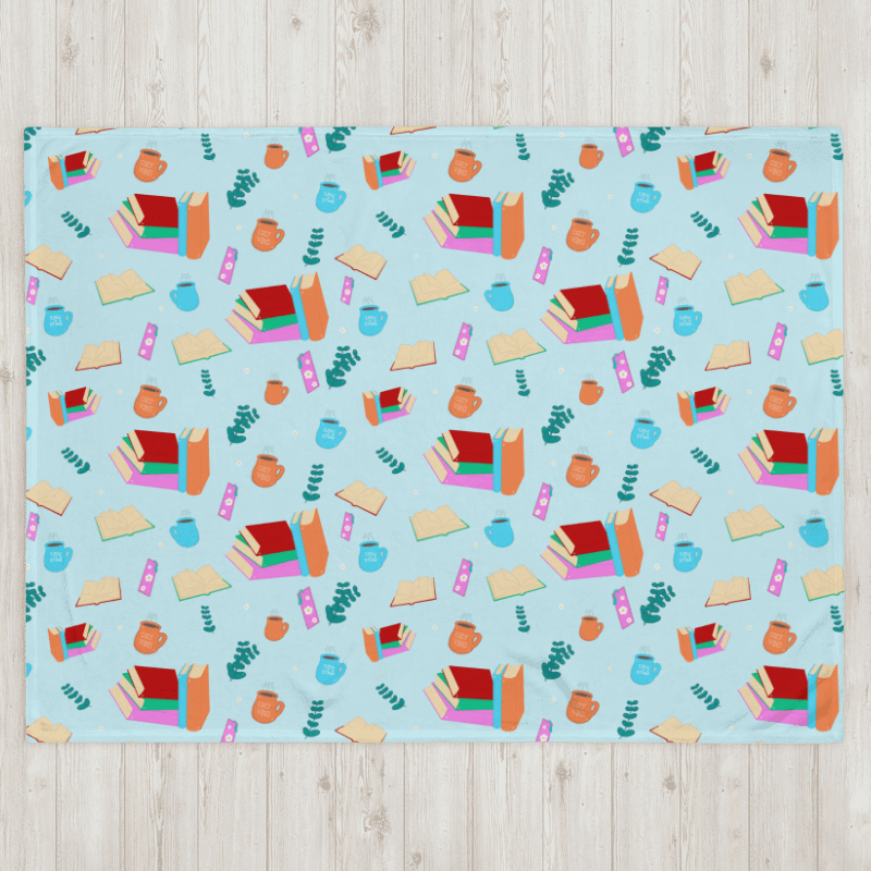 Cozy Book Lovers Pattern Throw Blanket- Blue Background product image (2)