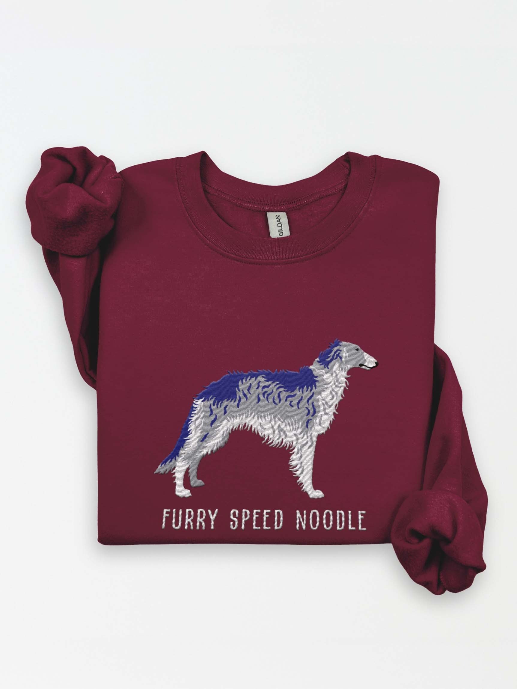Furry Speed Noodle Sweatshirt (Embroidered) of a Borzoi(Blue & White) product image (1)