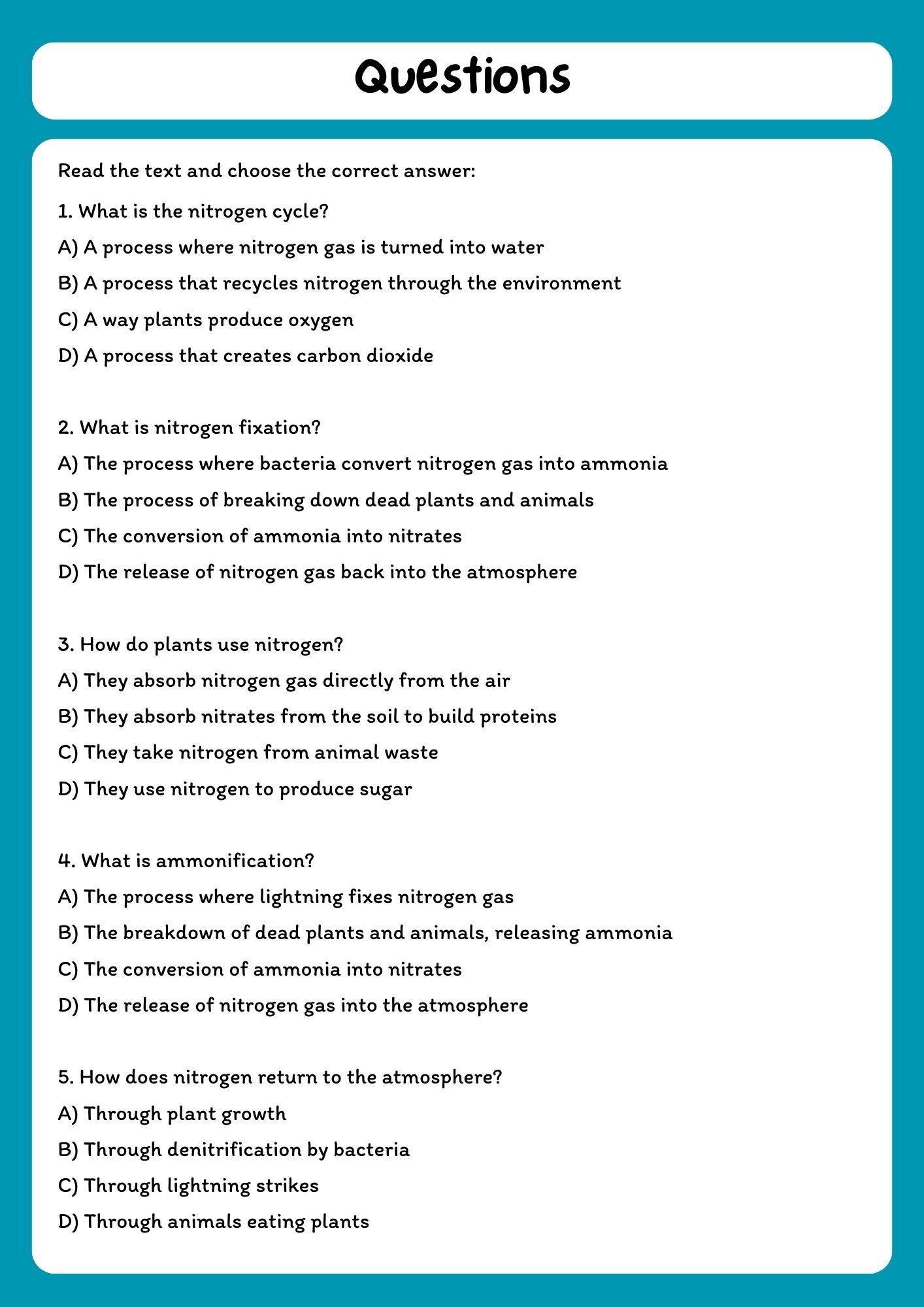 Nitrogen Cycle Reading Comprehension Passage & Questions product image (2)