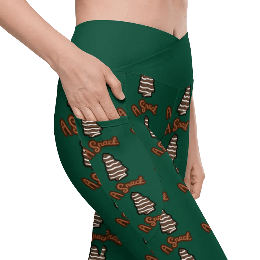 Chocolate Holiday Snack Cake All-Over Print Green Crossover Leggings with Pockets product image (7)
