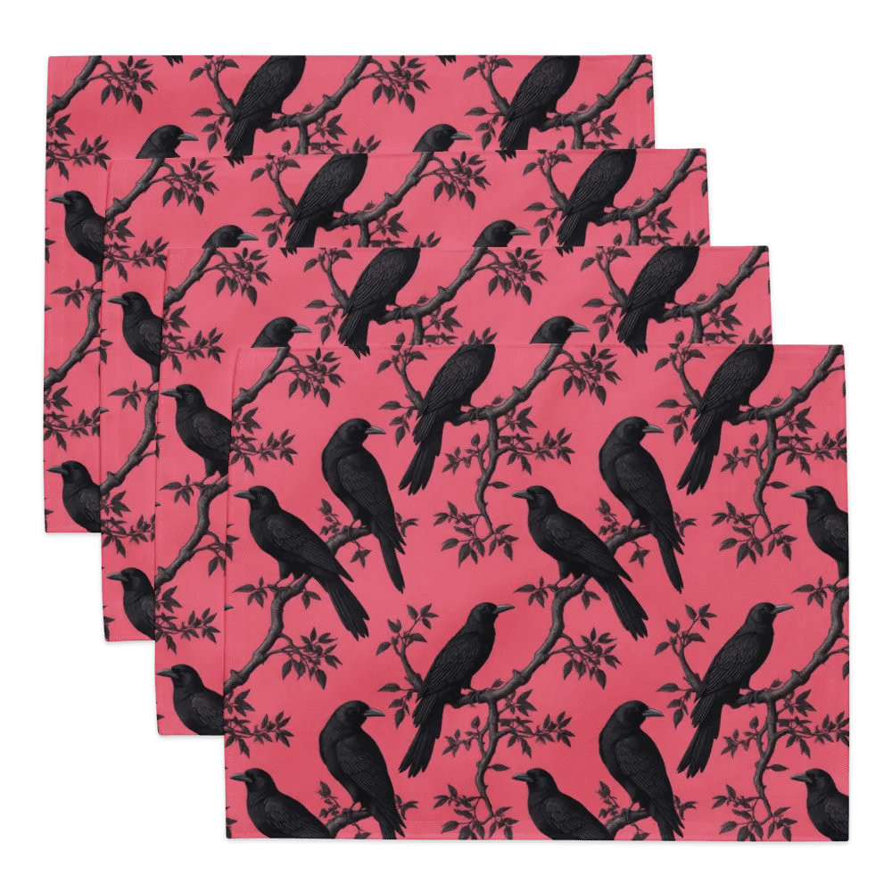Placemat Set of 4 - Ravens Vintage Bird Illustration Pink product image (1)