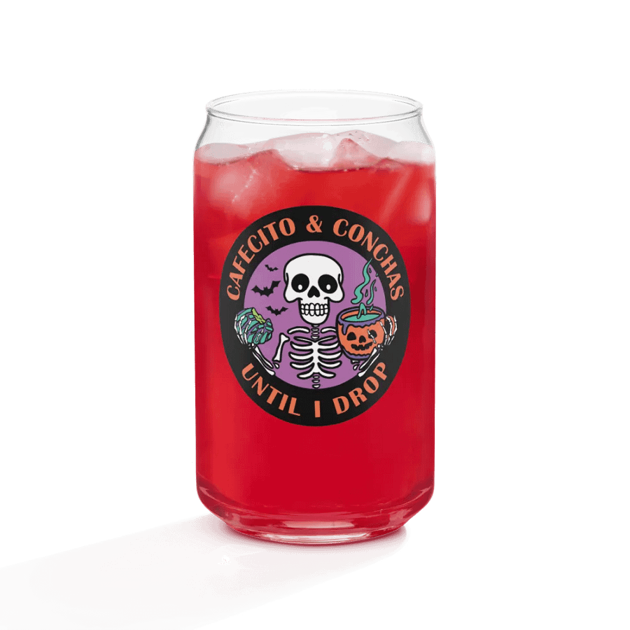 Cafecito and Conchas Halloween Skeleton 16oz Can-Shaped Drinking Glass product image (4)
