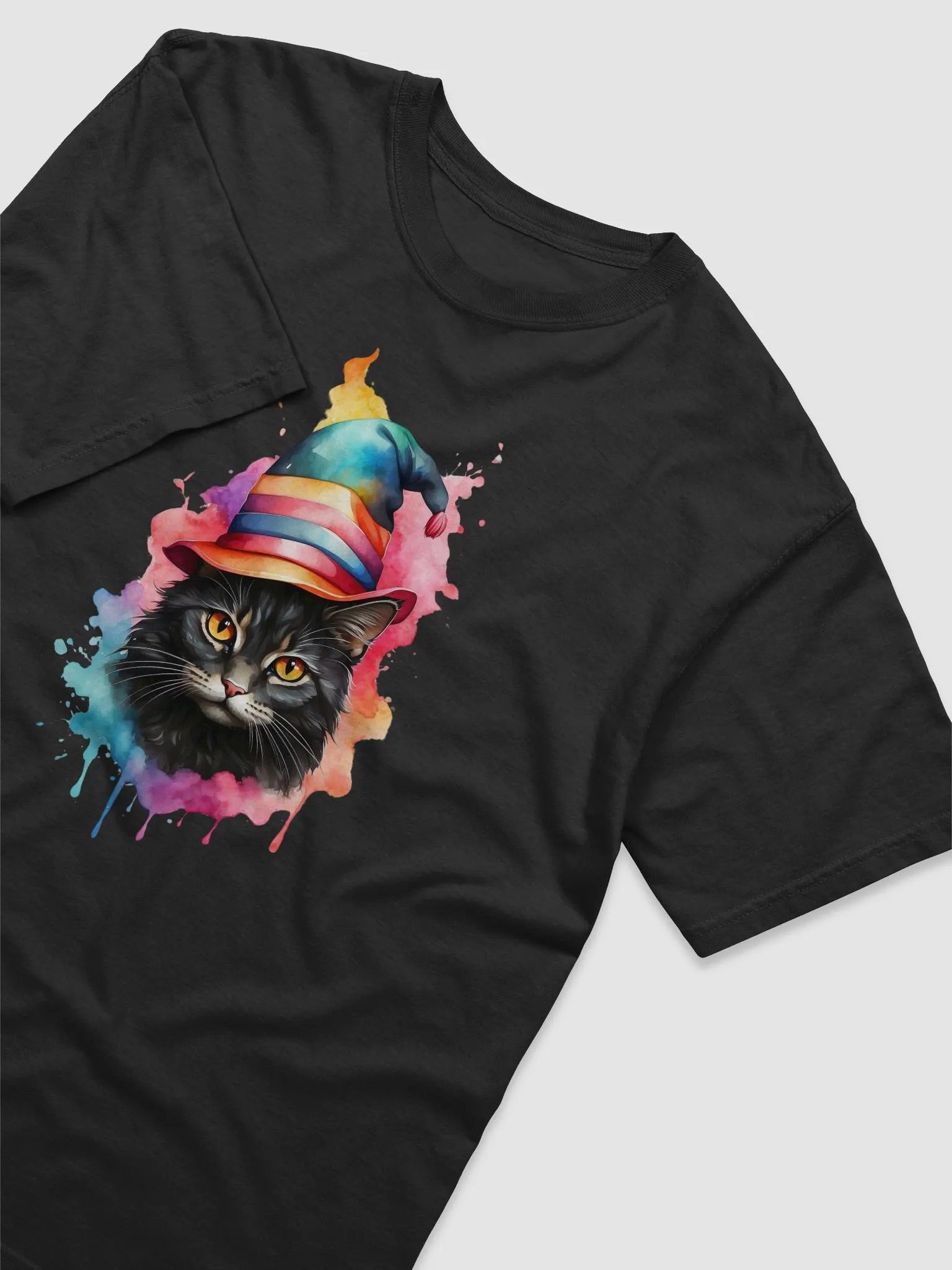 Whimsical Cat in Colorful Hat T-Shirt product image (6)