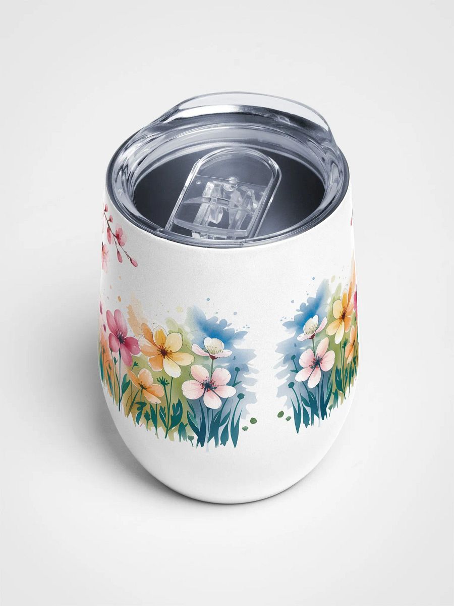 Curious Squirrel Among Cherry Blossoms 12 Oz Wine Tumbler – Delightful Watercolor Squirrel & Blossom Design product image (5)