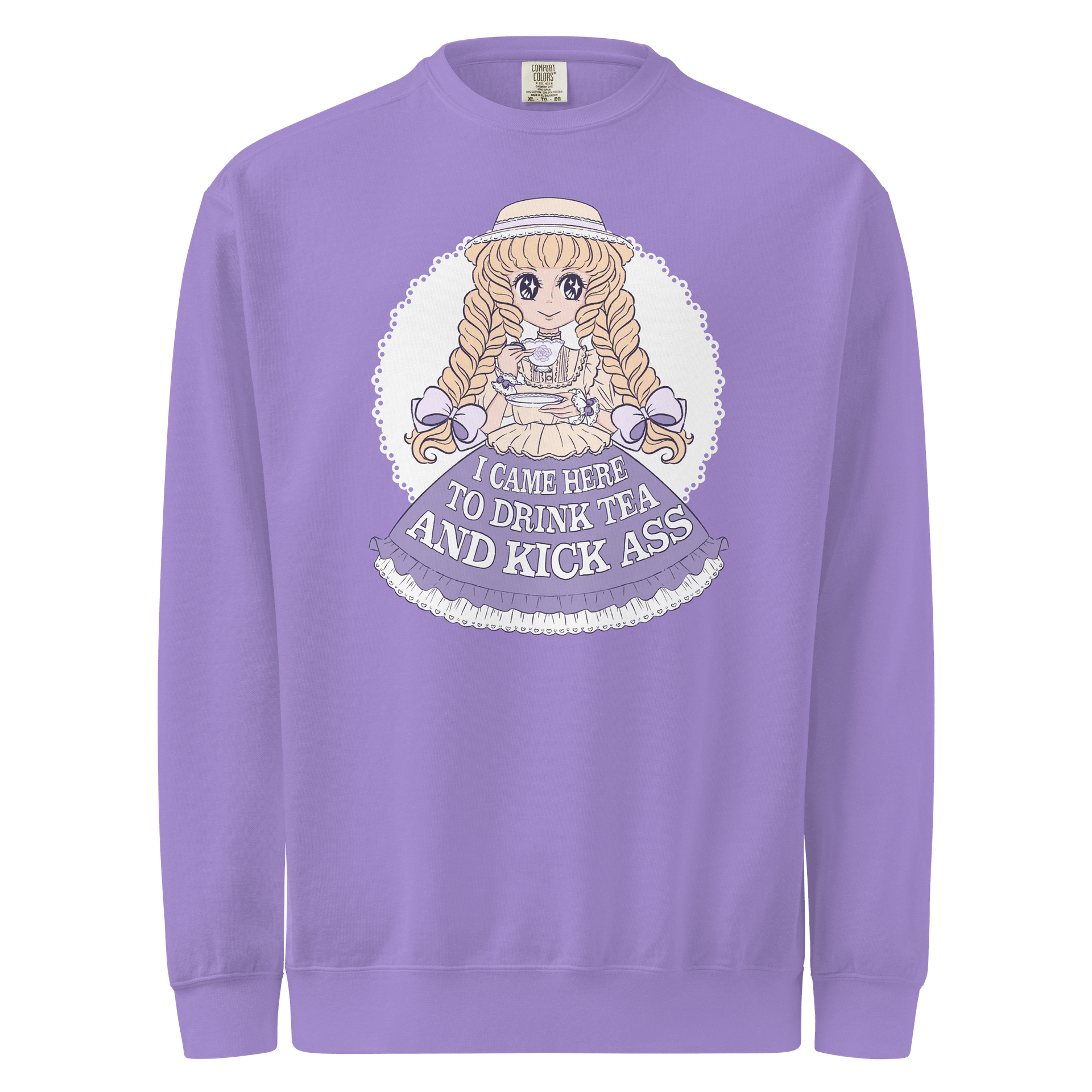 𝑼𝑺𝑨 I Came Here to Drink Tea & Kick Ass (Country, Lavender) sweatshirt product image (5)