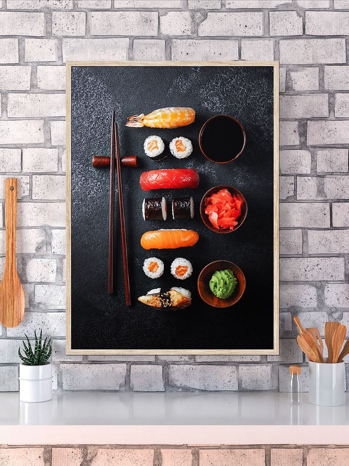 Sushi (Japan, Japanese cuisine) — Food kitchen poster/blackboard, kitchen decor, kitchen wall art, aesthetic poster, minimalist poster product image (1)