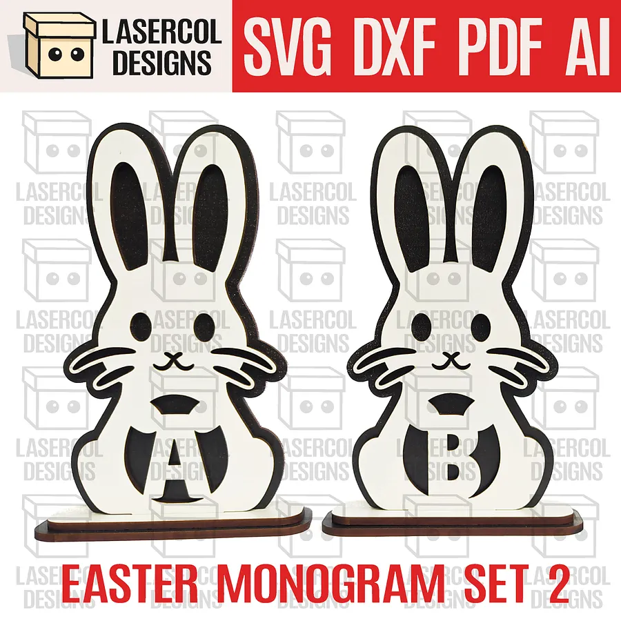 Easter Bunny Monogram Bundle (Set 1-2-3-4) - Laser Cut Files product image (4)