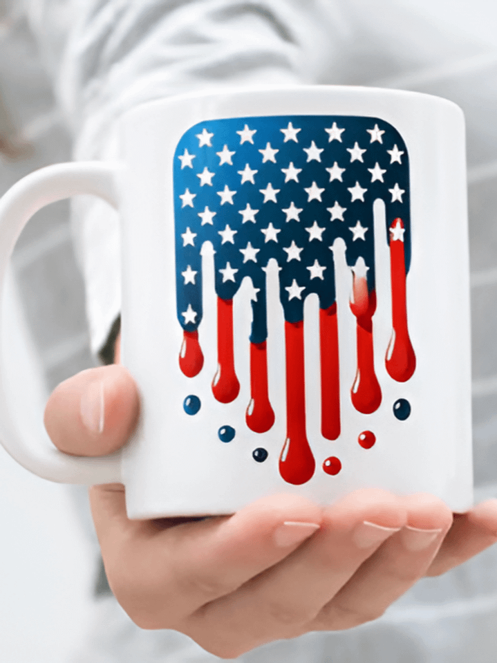 Patriotic Watercolor American Flag Mug Wrap – USA Flag Sublimation Design for 11oz & 15oz Mugs – Instant Download – 300 DPI PNG product image (1)