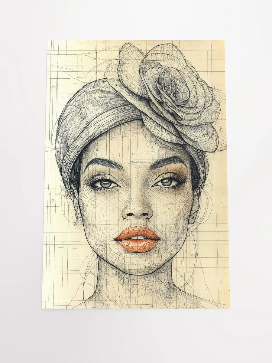 Classic Chic: Retro Portrait Art Print of a Woman in a Spectator Hat product image (1)