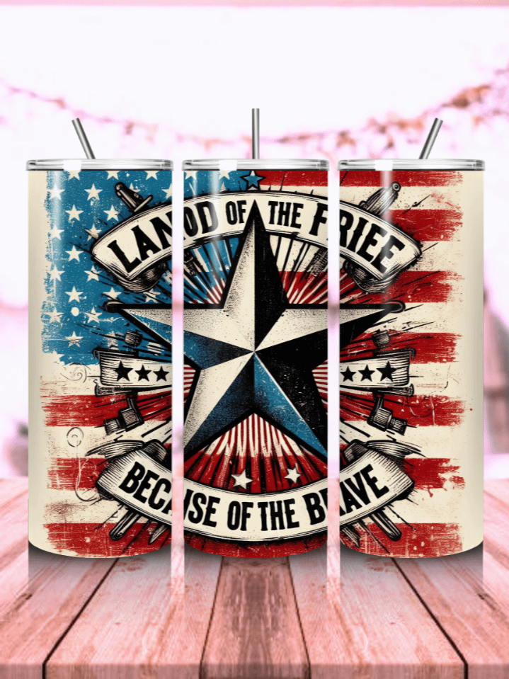 American Flag Patriotic Tumbler Wrap – 20oz Skinny Sublimation PNG Design – Land of the Free Theme for 4th of July & Memorial Day – Instant Digital Download – High-Resolution 300 DPI product image (1)