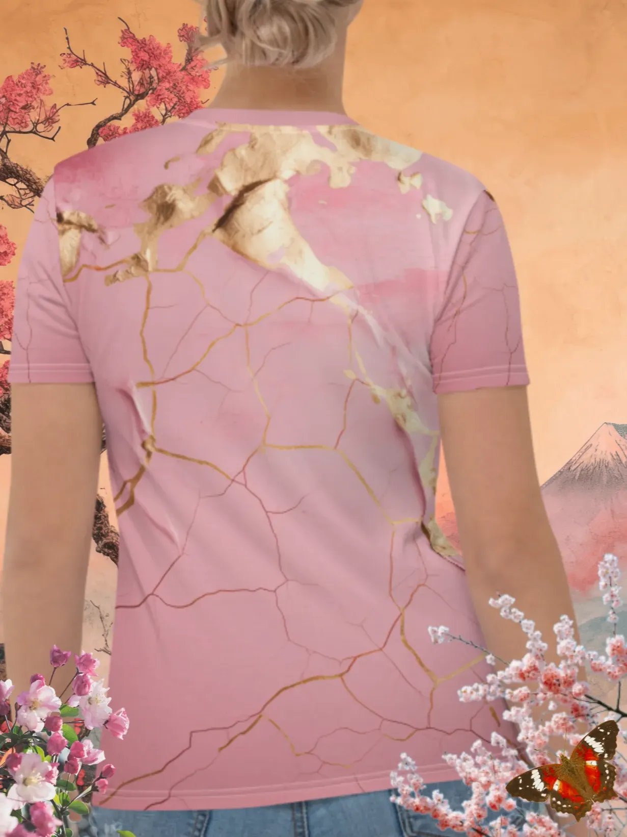 Pink & Gold Kintsugi Print T-Shirt product image (4)