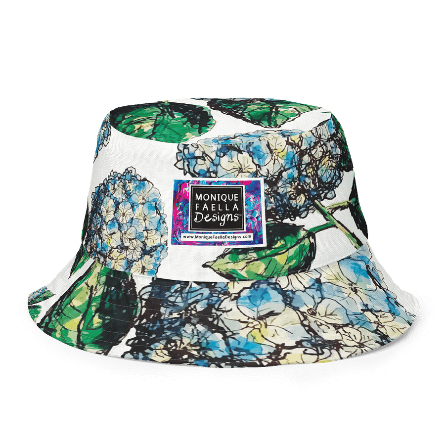 Adults Unisex | Reversible Bucket Hat | Blue Hydrangea Blooms | Coastal Garden Sun Hat | by Monique Faella Designs™ product image (8)
