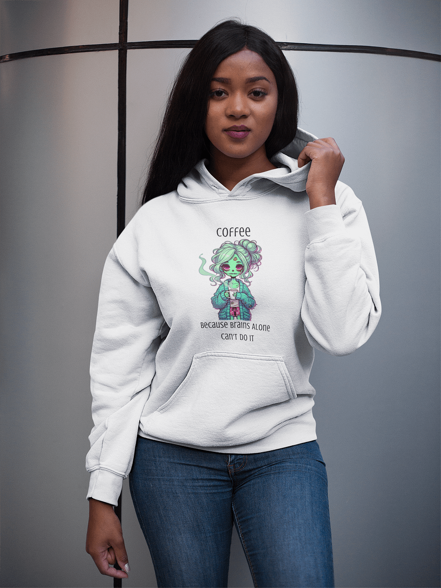 "Coffee, Because Brains Alone Can't Do It" Cozy Zombie Hoodie product image (1)