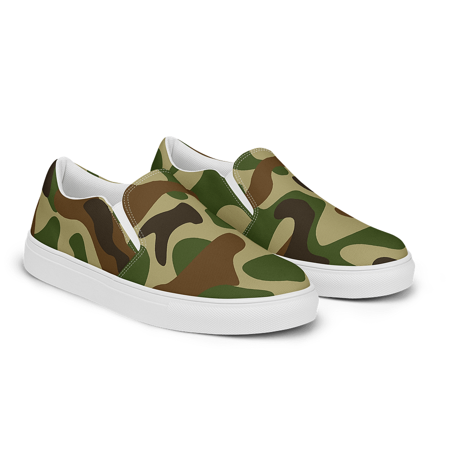 Woodland Green Army Camouflage Military Camo Pattern Women's Slip-On Canvas Shoes product image (2)