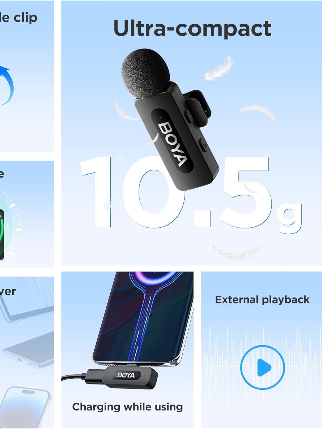 BOYA BY-V10 USB-C Wireless Microphone,Mini Lapel Mic with Noise Cancelling Compatibale with Android/Type-C Smartphone Laptop for YouTube Podcast Facebook Vlogging Recording product image (5)