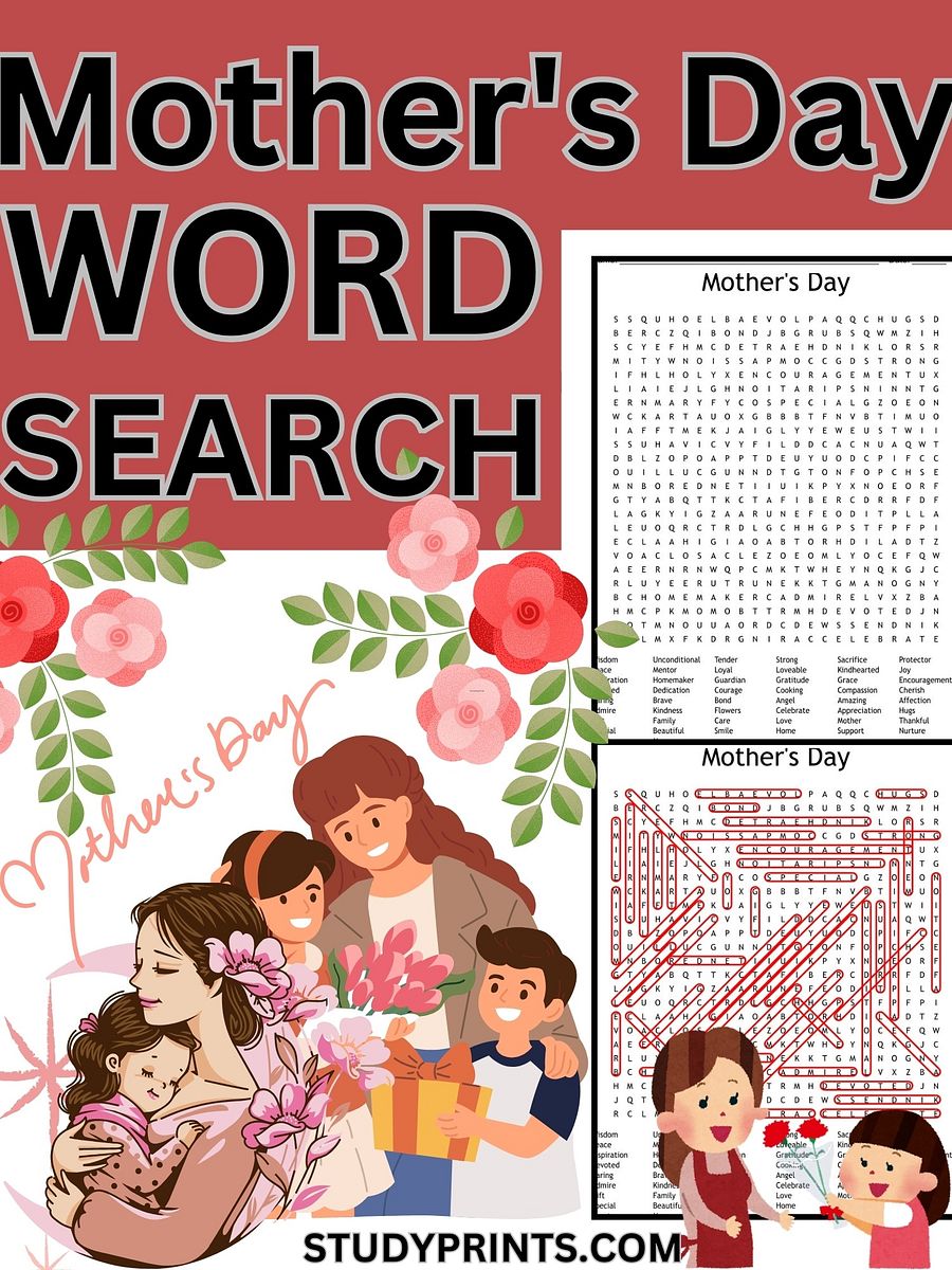 Mother’s Day Word Search Puzzle 50 KEY key Printable Worksheet product image (1)