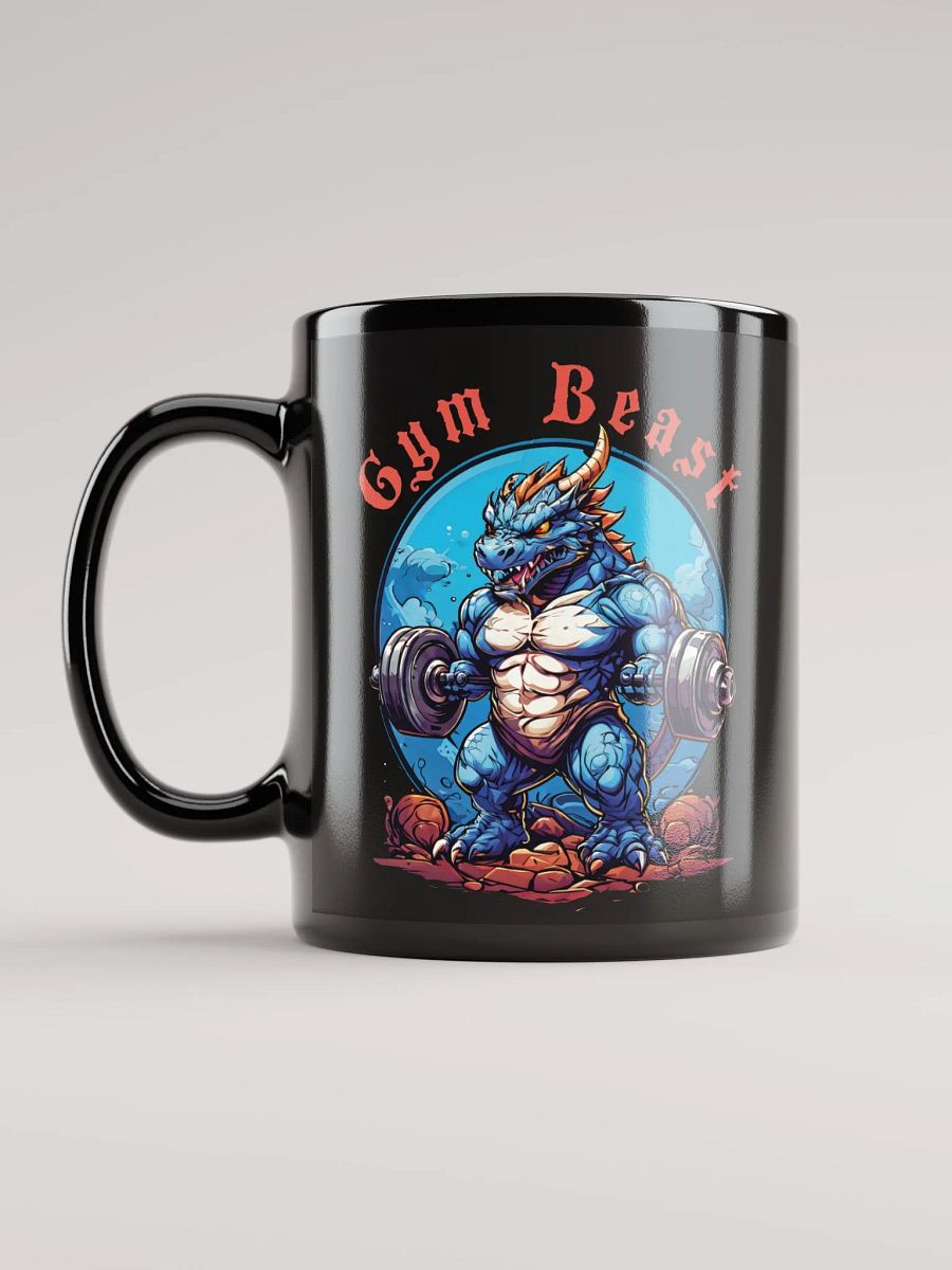 Gym Beast - Unique Funny Black Glossy Mug Printed on Both Sides | Cool Strong Muscular Dragon Lifting Weights | Best Gift for Gym Lovers product image (6)