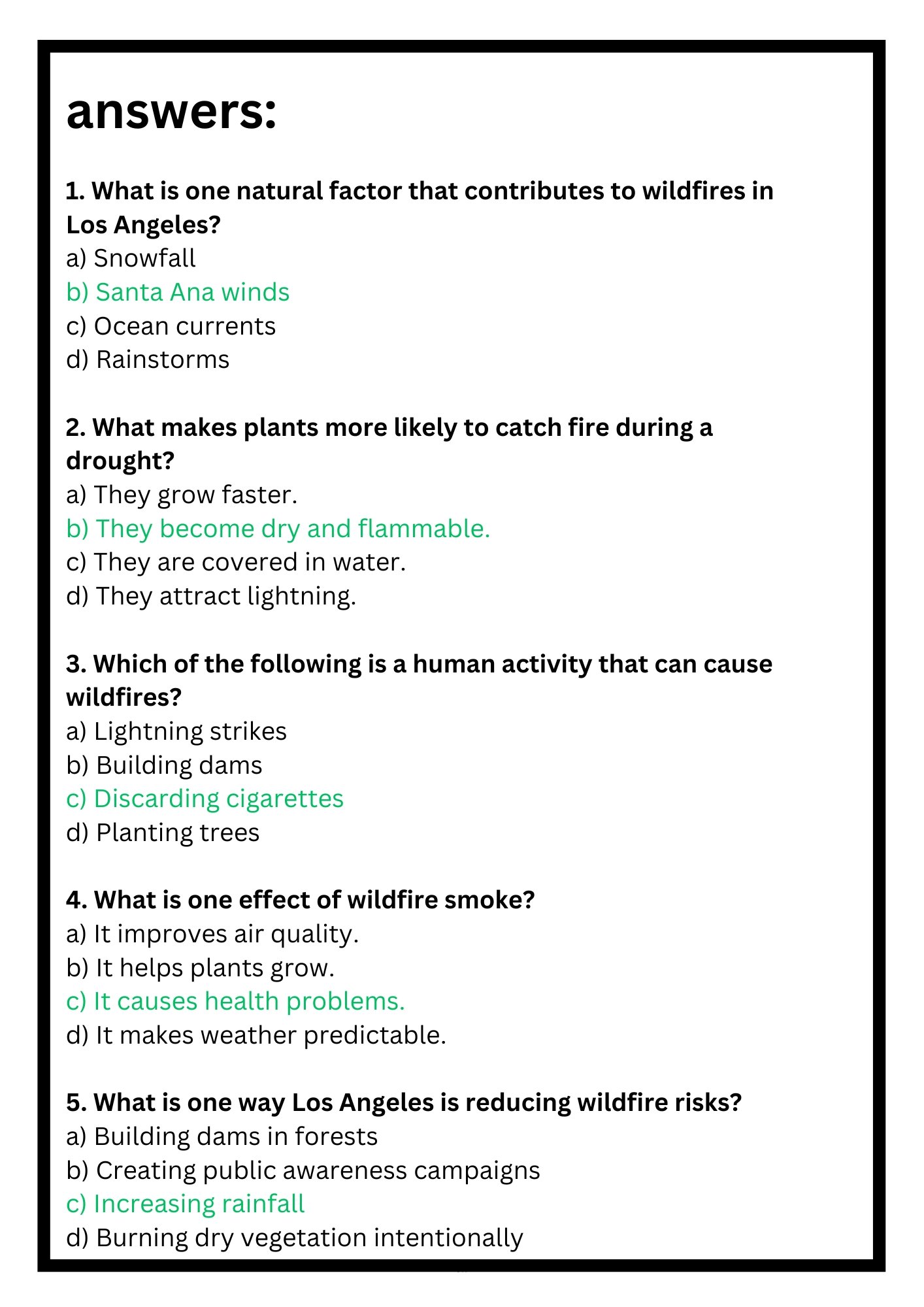 Los Angeles Wildfires Reading Passage with Questions PDF product image (4)